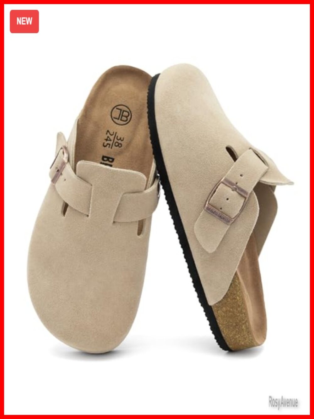 Women's Leather Slip-On Mules Non-Slip Clogs Adjustable Buckle